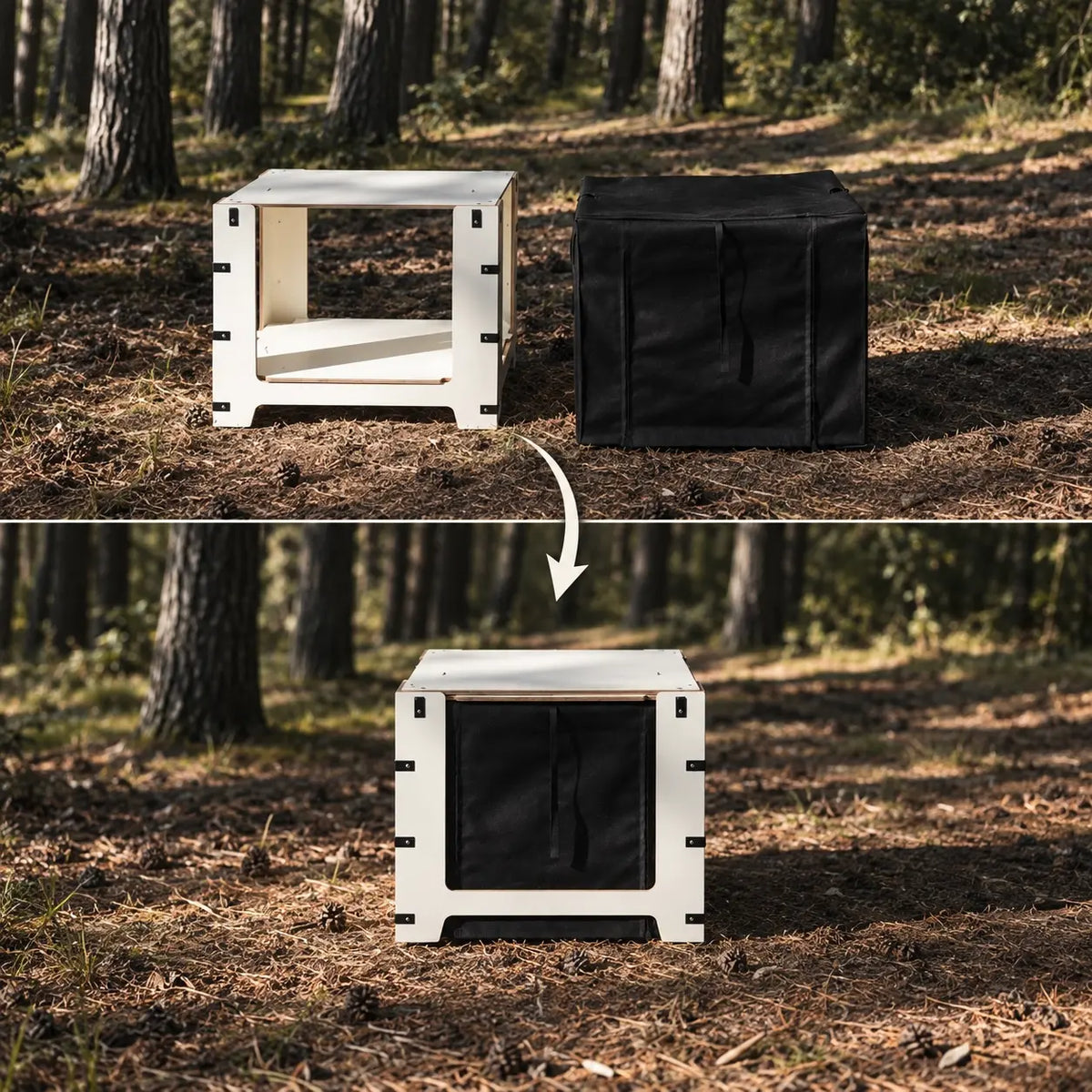Mesa adicional para Camping Box Mini con funda 2 en 1 – colocación y uso