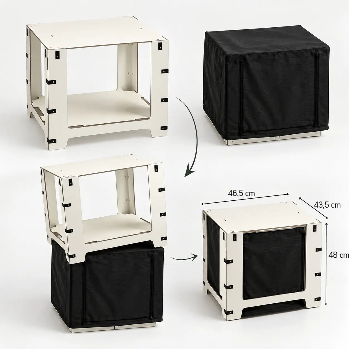 Mounting the extra side table on a closed Camping Box – dimensions 46.5 × 43.5 × 48 cm